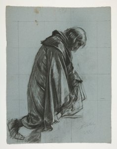 Estudo de figura para Sir Lancelot e Sir Bors equipam Galahad com suas esporas, de The Quest of the Holy Grail (segunda de uma série de quinze pinturas para a Biblioteca Pública de Boston, concluída em 1901) de Edwin Austin Abbey