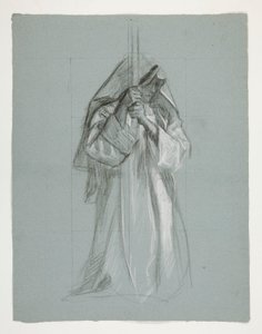 Estudo figurativo para Sir Lancelot e Sir Bors vestem Galahad com as suas esporas, de The Quest of the Holy Grail (segundo de uma série de quinze quadros para a Biblioteca Pública de Boston, concluída em 1901) de Edwin Austin Abbey