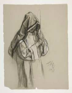 Estudo figurativo para Sir Lancelot e Sir Bors vestem Galahad com as suas esporas, de The Quest of the Holy Grail (segundo de uma série de quinze quadros para a Biblioteca Pública de Boston, concluída em 1901) de Edwin Austin Abbey