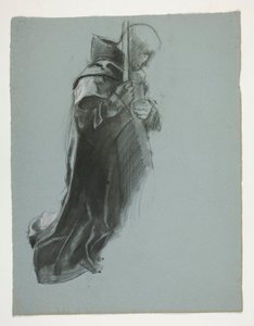 Estudo de figura para The Departure, de The Quest of the Holy Grail (uma série de quinze pinturas para a Biblioteca Pública de Boston, concluída em 1901) de Edwin Austin Abbey