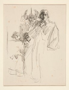 Galahad at Castle, estudo para The Quest of the Holy Grail (série de quinze pinturas para a Biblioteca Pública de Boston, concluída em 1901) de Edwin Austin Abbey