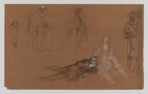 Hamlet - desenhos animados para a pintura. Acto II, Cena 2 de Edwin Austin Abbey