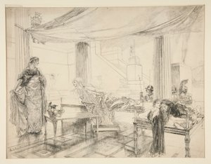 Hermione suplica a Polixenes (estudo para .1122) - Ato I, Cena II, O Inverno de Edwin Austin Abbey