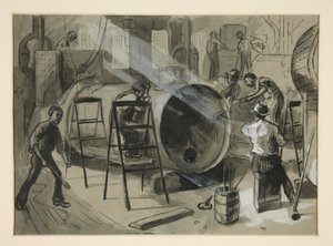 Ilustração dentro de uma fábrica de Edwin Austin Abbey
