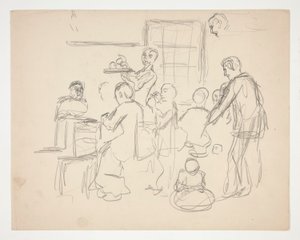 Cena do restaurante interior (?) - ilustração não identificada de Edwin Austin Abbey