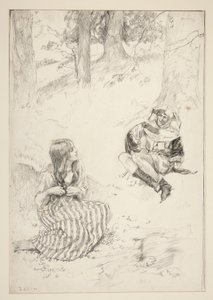 Jester and woman, sketch for The Daffodil Song de Edwin Austin Abbey