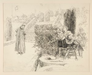 Malvolio encontra a carta, ilustração para o Acto II, Cena v, Décima Segunda Noite de Edwin Austin Abbey