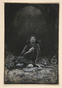 Malvolio na masmorra, ilustração para Ato III, Cena iv, Noite de Reis de Edwin Austin Abbey