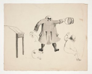 Homem Balançando Balde em Dois Garotos (reto); Dois Homens Atrás de um Muro (verso) de Edwin Austin Abbey