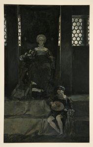 Mariana e o canto dos rapazes - Acto III, Cena I, Medida por Medida de Edwin Austin Abbey