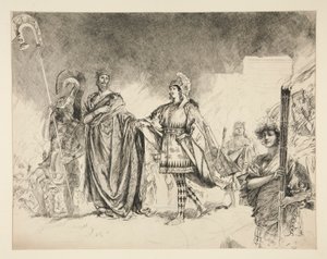 Manhã de Casamento de Teseu e Hipólita (estudo para .1036) - Entra Teseu, de Uma Noite de Verão de Edwin Austin Abbey