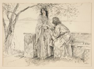 Miranda e Ferdinand, ilustração para o Acto V, Cena i, A Tempestade de Edwin Austin Abbey