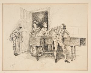 Nan e Piano, ilustração para Oliver Goldsmith de Edwin Austin Abbey