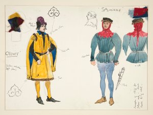 Olivier e Amiens, esboço de figurino para Henry Irving de Edwin Austin Abbey