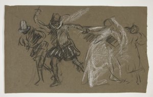 Petrúquio puxando Katharina, de Taming of the Shrew (recto); Esboço de figura sentada (verso) de Edwin Austin Abbey
