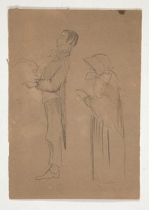 Estudos de Perfil do Homem e da Velha (reto); Três esboços de cabeças e esboço não identificado (verso) de Edwin Austin Abbey