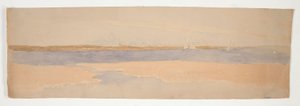 Paisagem fluvial com cidade na costa distante de Edwin Austin Abbey