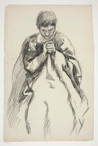 Figura vestida, orando: estudo para a série de murais The Quest of the Holy Grail na Biblioteca Pública de Boston de Edwin Austin Abbey