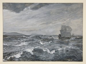 Seascape com barco à vela de Edwin Austin Abbey