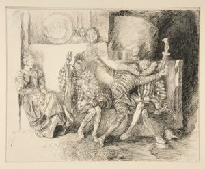Sir Toby e seus Companheiros, ilustração para Ato II, Cena iii, Noite de Reis de Edwin Austin Abbey