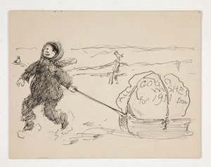 Esboço para um cartão de felicitações: TODOS OS BONS DESEJOS PARA 1911 de de Edwin Austin Abbey