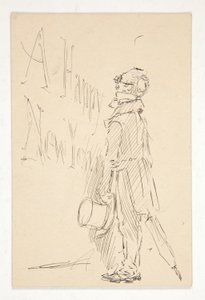 Esboço para um cartão de felicitações: Um Feliz Ano Novo; estudo de um homem lendo um sinal de Edwin Austin Abbey