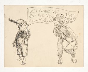 Esboço para um cartão de felicitações: All Good Wishes for the New Year de M.G. e E. A. Mosteiro de Edwin Austin Abbey