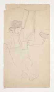 Esboço de um homem aleijado sentado à mesa em bar de Edwin Austin Abbey