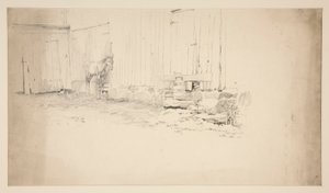 Esboço de um pátio agrícola, com um cavalo de Edwin Austin Abbey