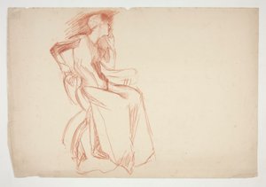 Esboço de uma figura feminina, sentada - ilustração não identificada de Edwin Austin Abbey