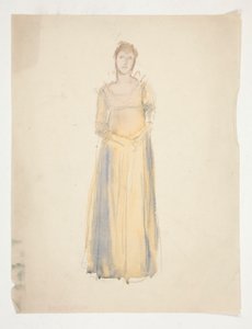 Esboço de uma mulher (vestida de amarelo) - estudo de figurino para uma peça? de Edwin Austin Abbey