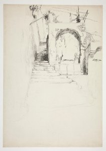 Esboço de uma escada exterior (pérgula italiana, para ilustração de livros) de Edwin Austin Abbey
