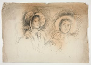 Esboço de duas jovens mulheres em capotas (sitters não identificadas) de Edwin Austin Abbey