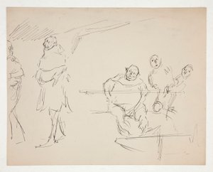 Estudos para uma peça shakespeariana não identificada (Falstaff?) (recto e verso) de Edwin Austin Abbey