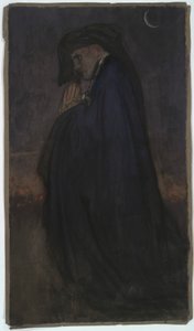 Estudar. Homem de capa azul, luz da lua de Edwin Austin Abbey