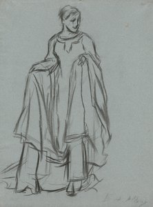 Estudo para mulher drapeada, estudo de figura para The Quest of the Holy Grail (série de 15 pinturas para a Biblioteca Pública de Boston, concluída em 1901) de Edwin Austin Abbey