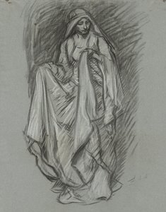 Estudo para mulher drapeada, estudo de figura para The Quest of the Holy Grail (série de 15 quadros para a Biblioteca Pública de Boston, concluída em 1901) de Edwin Austin Abbey