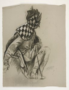 Estudo de Jester (não utilizado), para a Quest of the Holy Grail (uma série de quinze quadros para a Biblioteca Pública de Boston, concluída em 1901) de Edwin Austin Abbey