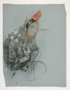 Estudo de Jester (não utilizado), para a busca do Santo Graal (uma série de quinze pinturas para a Biblioteca Pública de Boston, concluída em 1901) de Edwin Austin Abbey
