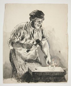 Estudo de um ferreiro, martelando ferro - ilustração não identificada de Edwin Austin Abbey