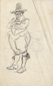 Estudo de um homem no XVII c. Traje holandês - não identificado. Estudos sobre o inverso de Edwin Austin Abbey