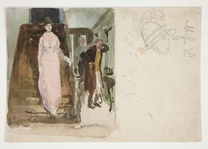 Estudo de um interior: casal se preparando para sair à noite de Edwin Austin Abbey