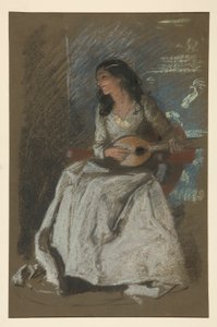Estudo de senhora a tocar bandolim de Edwin Austin Abbey