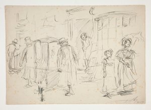 Estudo da cena de rua com cadeira de sedan. de Edwin Austin Abbey
