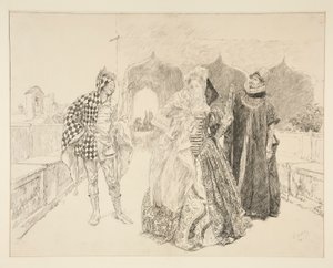 O Palhaço e Malvolio, ilustração para o Acto I, Cena v, Décima Segunda Noite de Edwin Austin Abbey