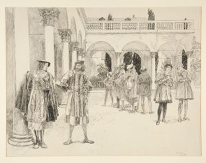 O Tribunal do Palácio, do Acto IV, Cena II, Dois Cavalheiros de Verona de Edwin Austin Abbey