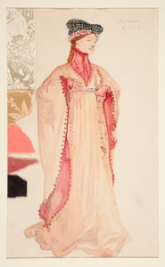 A Rainha (em cor-de-rosa), esboço de fantasia para Henry Irving de Edwin Austin Abbey