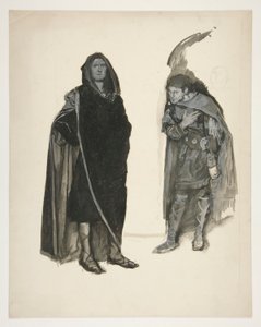 Dois homens encapuzados, esboço para uma peça de Shakespeare não identificada de Edwin Austin Abbey