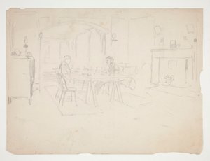 Dois homens à mesa em um interior de Edwin Austin Abbey