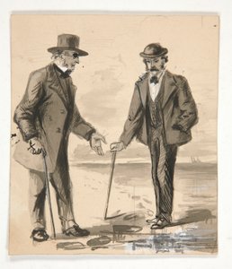 Dois homens conversando à beira-mar - ilustração não identificada de Edwin Austin Abbey